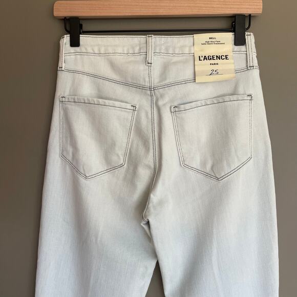 NWT L'Agence Bell High Rise Flare Bleach Down Size 25 Light Blue Stretch Denim - Picture 12 of 16